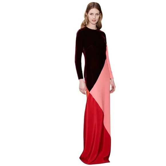 Tuckernuck Dresses & Skirts - Tuckernuck Dress Women Large Red Pink NWT Velvet Colorblock Maxi Long Gown